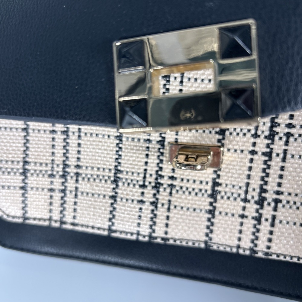New PARFOIS Crossbody Bag Navy Blue Scottish Plaid Gold Hardware Preppy Classic - Picture 5 of 10